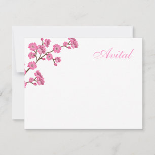 Avital Pink Blossoms Bat Mitzvah Thank You Card