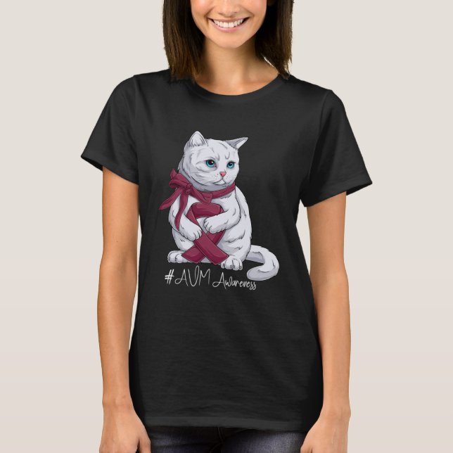 AVM Awareness Month Burgundy Ribbon Cat T-Shirt (Front)