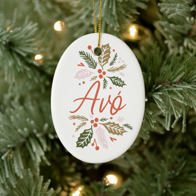 Avó Bright Holly Christmas Photo Ceramic Tree Decoration (Tree)