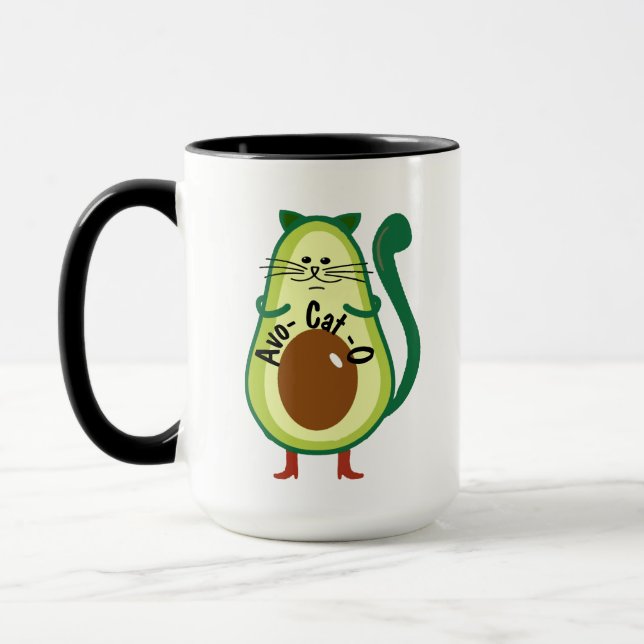 Avo-cat-o , Nerdy Cat Guac Avocado Funny Coffee Mug (Left)
