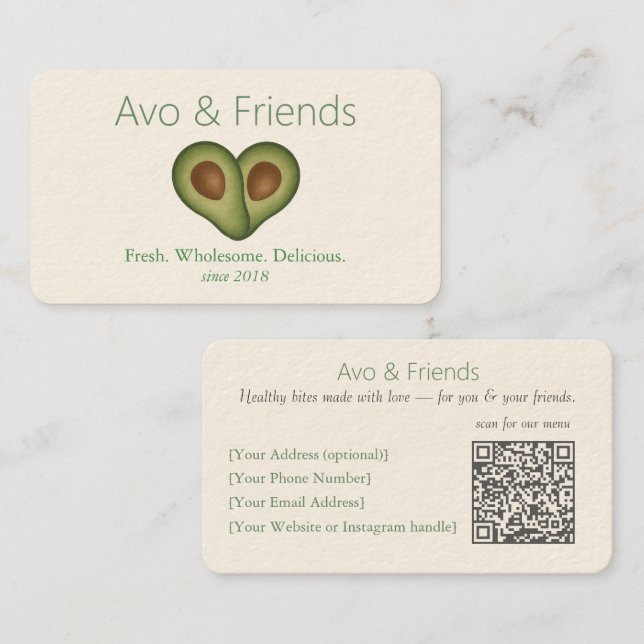Avo & Friends | Avocado Logo Healthy Food  -  Business Card (Front/Back)