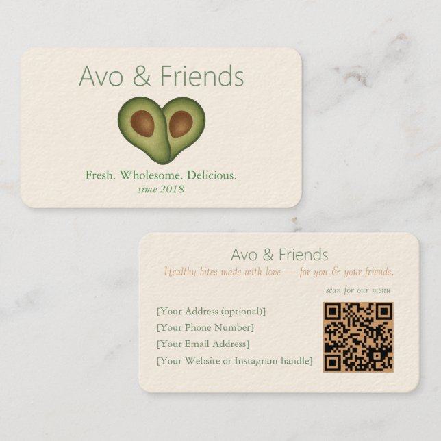 Avo & Friends | Avocado Logo Healthy Food  -  Business Card (Front/Back)