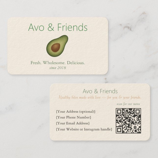 Avo & Friends | Avocado Logo Healthy Food  -  Business Card (Front/Back)