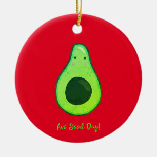 Avo Good Day Punny Avocado  Ceramic Tree Decoration