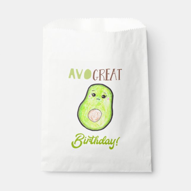 Avo great birthday kawaii hand drawn avocado cute  favour bags (Front)