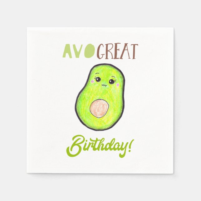 Avo great birthday kawaii hand drawn avocado cute  napkin (Front)