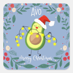 Avo merry christmas avocado lights  note card square sticker