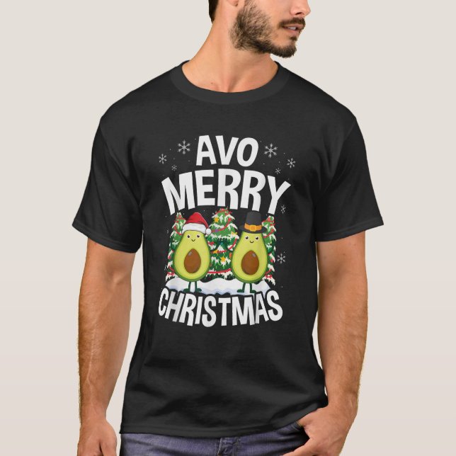 Avo Merry Christmas Tree Avocado PJ Snowman Santa  T-Shirt (Front)