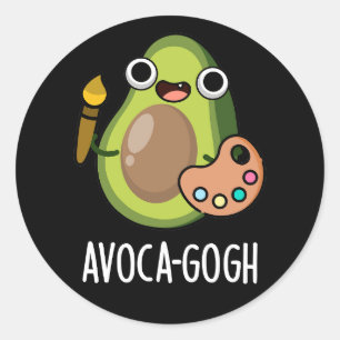 Avoca-gogh Funny Avocado Artist Pun Dark BG Classic Round Sticker