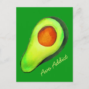 Avocado addict green cute art postcard