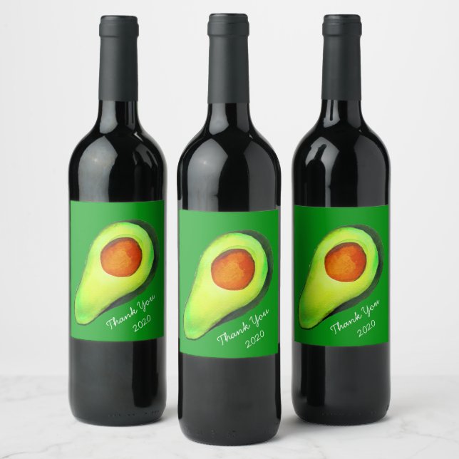 Avocado addict green cute art wine label (Bottles)