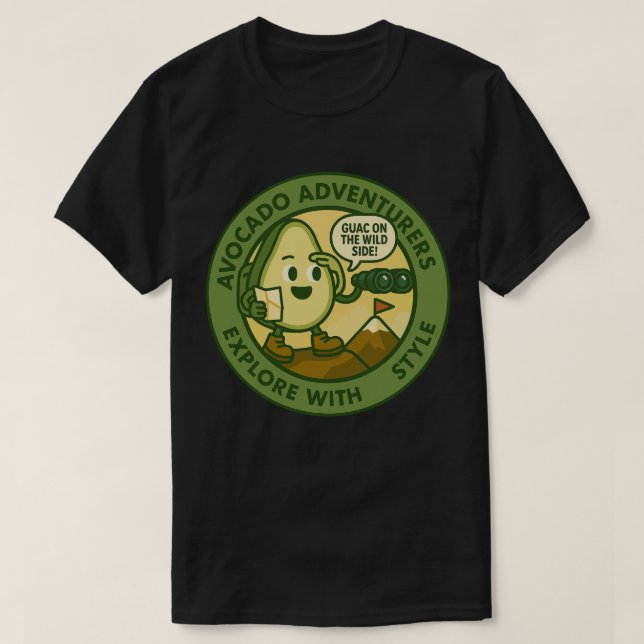 Avocado Adventurers Explore With Style T-Shirt (Design Front)
