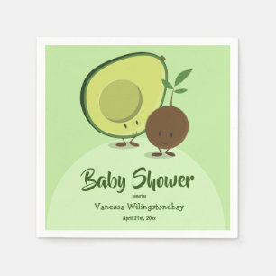 Avocado and Pit Cartoon Character Baby Shower Napkin