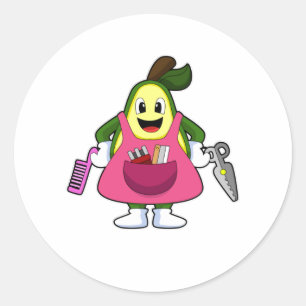 Avocado as Hairdresser with Scissors & Comb Classic Round Sticker