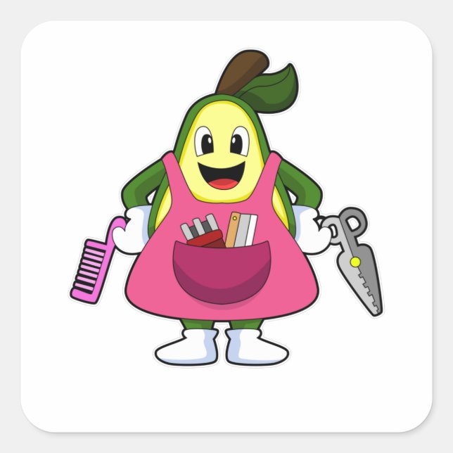 Avocado as Hairdresser with Scissors & Comb Square Sticker (Front)
