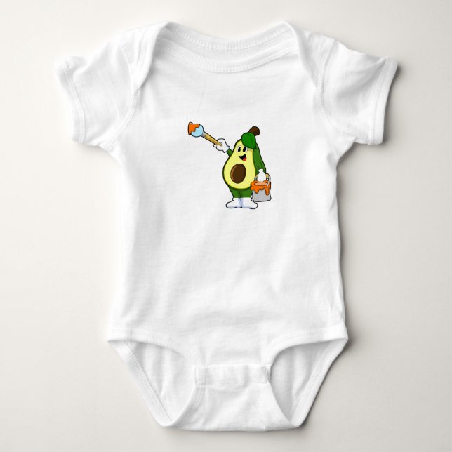 Avocado as Painter with Paint brush Baby Bodysuit (Front)