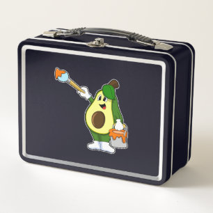 Avocado as Painter with Paint brush Metal Lunch Box