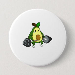 Avocado at Fitness with Barbell 7.5 Cm Round Badge