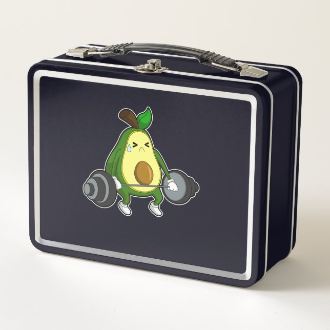 Avocado at Fitness with Barbell Metal Lunch Box (Front)