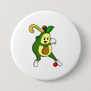 Avocado at Hockey with Hockey bat 7.5 Cm Round Badge