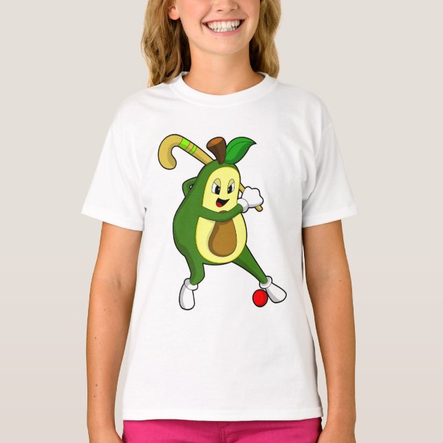 Avocado at Hockey with Hockey bat T-Shirt (Front)