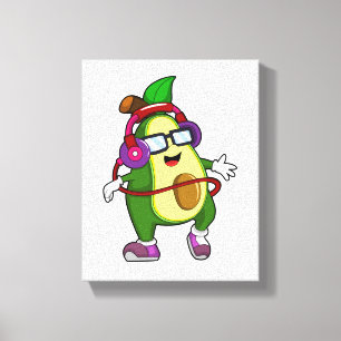 Avocado at Music with Headphone Canvas Print