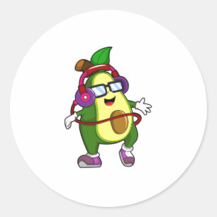 Avocado at Music with Headphone Classic Round Sticker