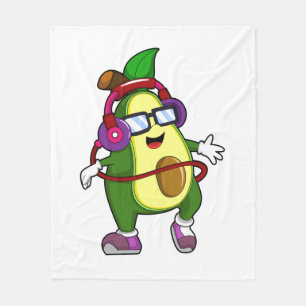 Avocado at Music with Headphone Fleece Blanket