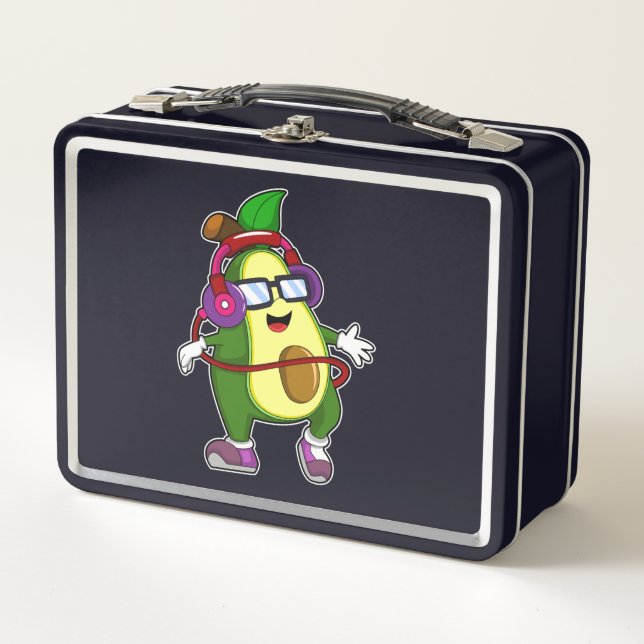 Avocado at Music with Headphone Metal Lunch Box (Front)