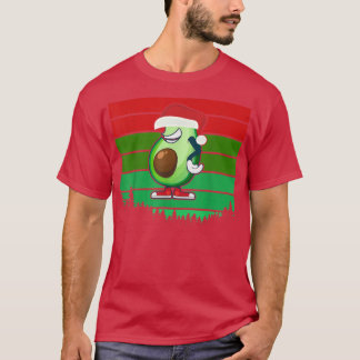 Avocado Avo Merry Christmas Plaid Santa Hat Text V T-Shirt