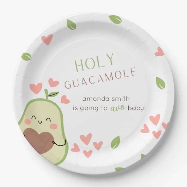 Avocado Baby Shower, Baby Girl, Cute Avocado Paper Plate (Front)