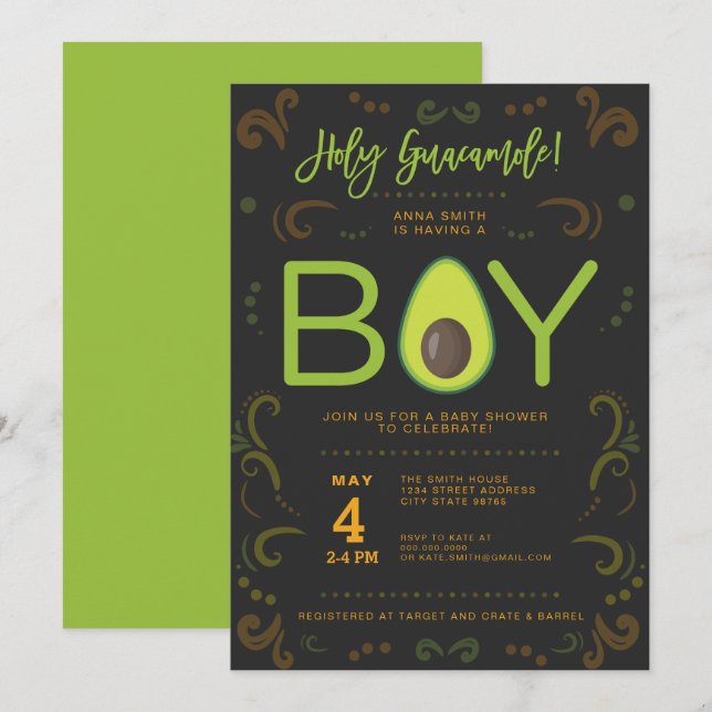 Avocado Baby Shower Boy Guacamole Taco Party Invitation (Front/Back)