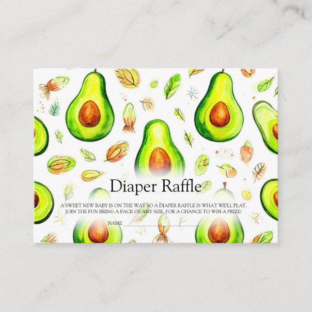 Avocado Baby Shower Diaper Raffle Card (Front)