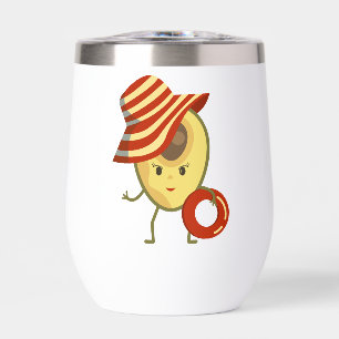 Avocado beach girl with sun hat and swim ring