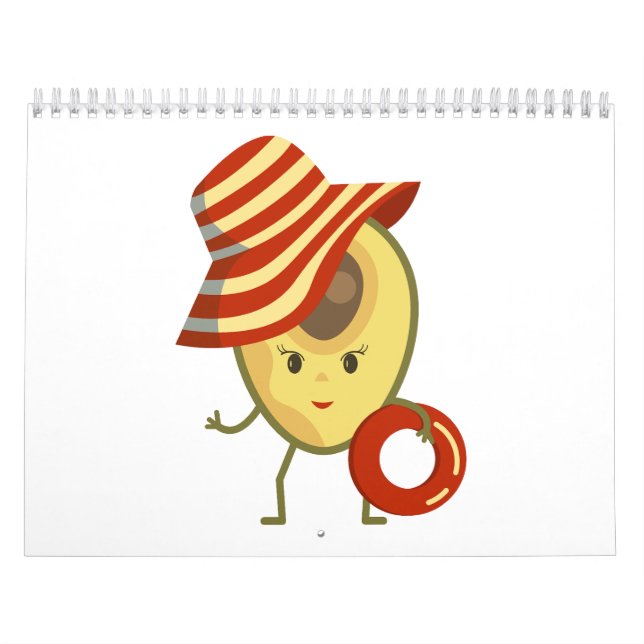 Avocado beach girl with sun hat and swim ring calendar (Cover)