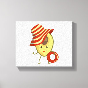 Avocado beach girl with sun hat and swim ring canvas print