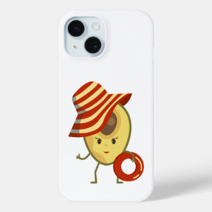 Avocado beach girl with sun hat and swim ring iPhone 15 case