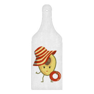 Avocado beach girl with sun hat and swim ring cutting board