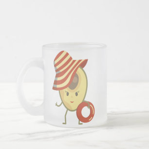 Avocado beach girl with sun hat and swim ring frosted glass coffee mug