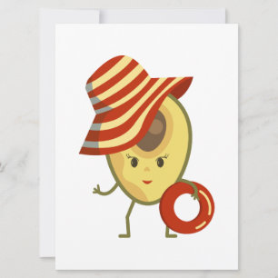 Avocado beach girl with sun hat and swim ring holiday card