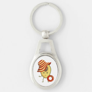 Avocado beach girl with sun hat and swim ring key ring
