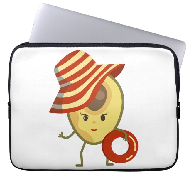 Avocado beach girl with sun hat and swim ring laptop sleeve (Front)