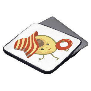 Avocado beach girl with sun hat and swim ring laptop sleeve