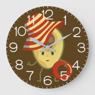 Avocado beach girl with sun hat and swim ring large clock