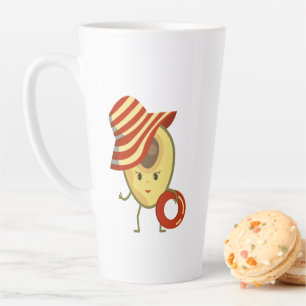 Avocado beach girl with sun hat and swim ring latte mug