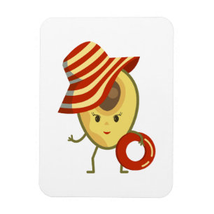 Avocado beach girl with sun hat and swim ring magnet