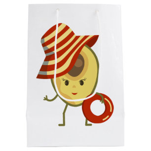 Avocado beach girl with sun hat and swim ring medium gift bag