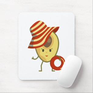Avocado beach girl with sun hat and swim ring mouse mat