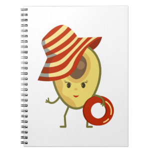 Avocado beach girl with sun hat and swim ring notebook