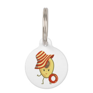 Avocado beach girl with sun hat and swim ring pet tag